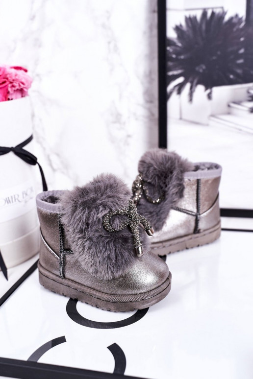 Bottes de neige pour enfants réchauffées avec intérieur en fourrure gris foncé Aurora Bottes de neige pour enfants réchauffées avec intérieur en fourrure gris foncé Aurora