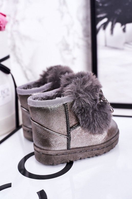 Bottes de neige pour enfants réchauffées avec intérieur en fourrure gris foncé Aurora Bottes de neige pour enfants réchauffées avec intérieur en fourrure gris foncé Aurora