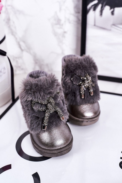 Bottes de neige pour enfants réchauffées avec intérieur en fourrure gris foncé Aurora Bottes de neige pour enfants réchauffées avec intérieur en fourrure gris foncé Aurora