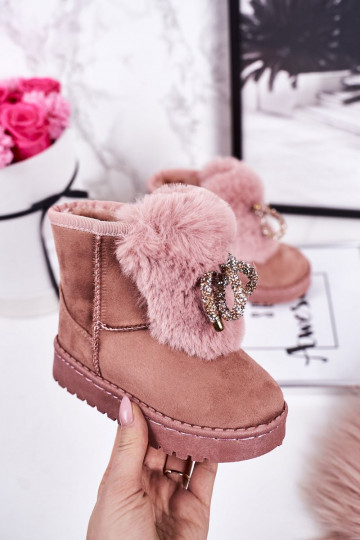 Bottes de neige pour enfants réchauffées avec intérieur en fourrure en daim rose Amelia