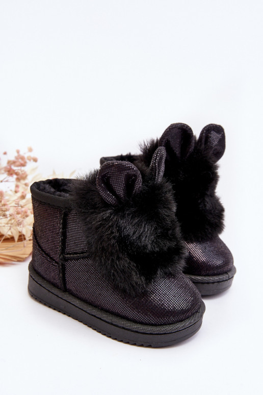 Bottes de neige pour enfants réchauffées avec fourrure à l'intérieur avec oreilles de couleur noire Betty Bottes de neige pour enfants réchauffées avec fourrure à l'intérieur avec oreilles de couleur noire Betty