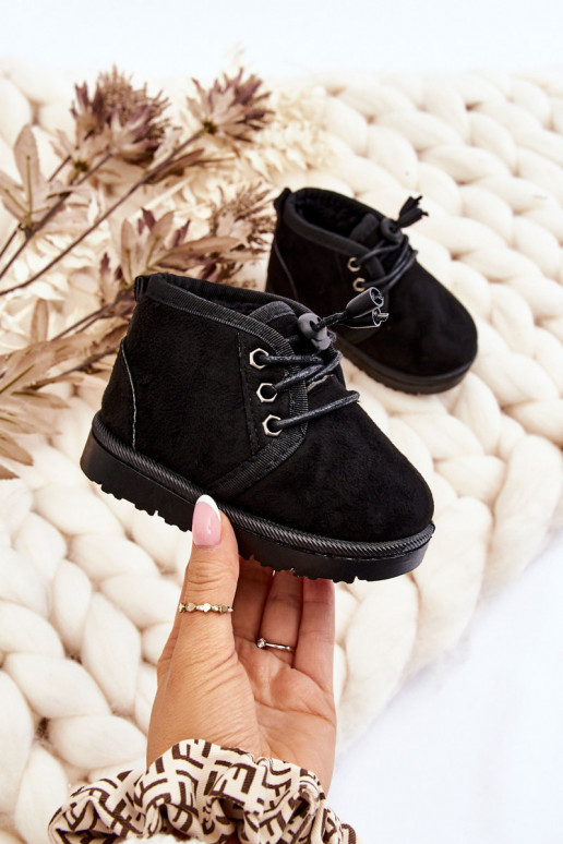 Bottines de neige à lacets pour enfants avec fourrure noires Hunter