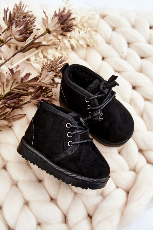 Bottines de neige à lacets pour enfants avec fourrure noires Hunter