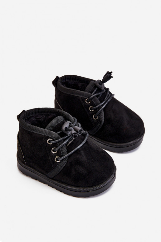 Bottines de neige à lacets pour enfants avec fourrure noires Hunter