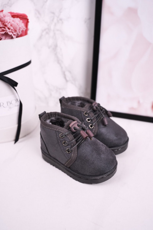 Bottines de neige à lacets pour enfants avec fourrure gris Hunter Bottines de neige à lacets pour enfants avec fourrure gris Hunter