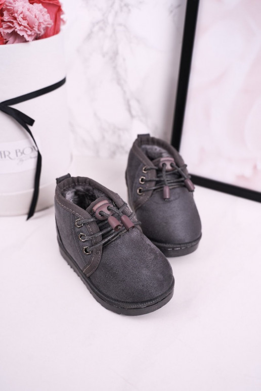Bottines de neige à lacets pour enfants avec fourrure gris Hunter