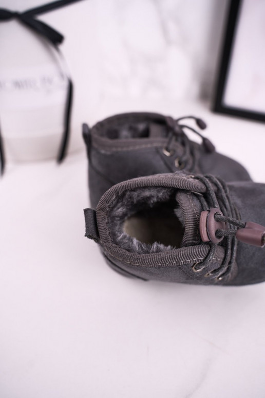 Bottines de neige à lacets pour enfants avec fourrure gris Hunter