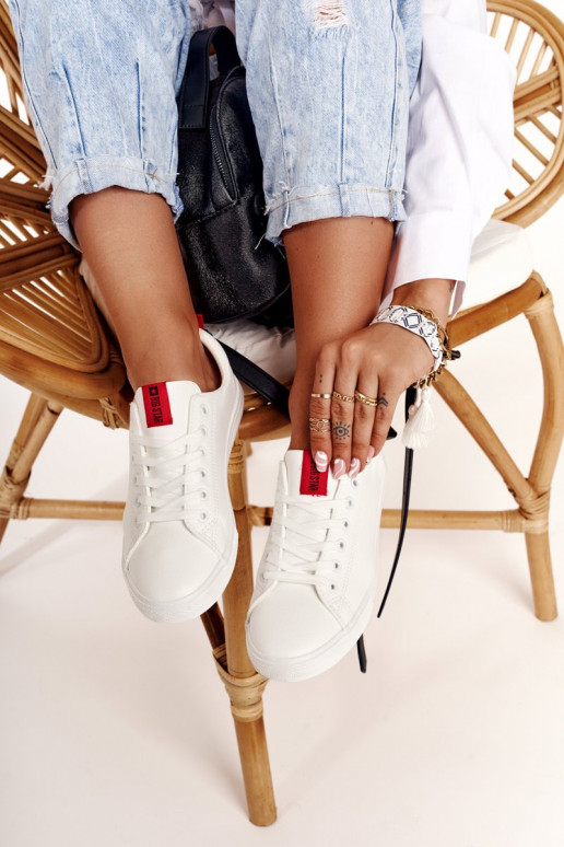 Baskets en cuir naturel à rayures décoratives BIG STAR DD274685 couleur blanc