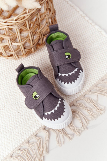 Chaussures de loisirs enfant à fermetures adhésives avec un requin de couleur gris