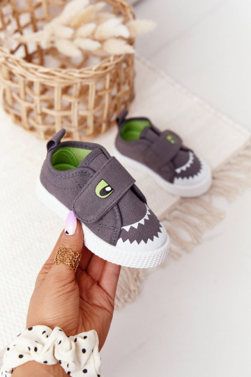 Chaussures de loisirs enfant à fermetures adhésives avec un requin de couleur gris 2