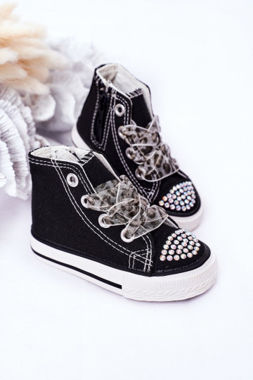Chaussures de loisirs pour enfants avec œillets scintillants de couleur noire Smile