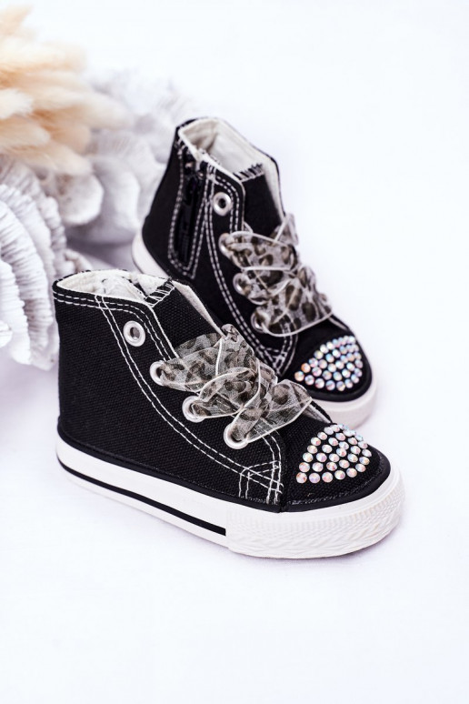 Chaussures de loisirs pour enfants avec œillets scintillants de couleur noire Smile