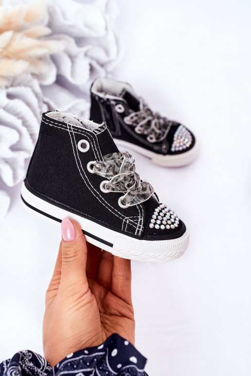 Chaussures de loisirs pour enfants avec œillets scintillants de couleur noire Smile