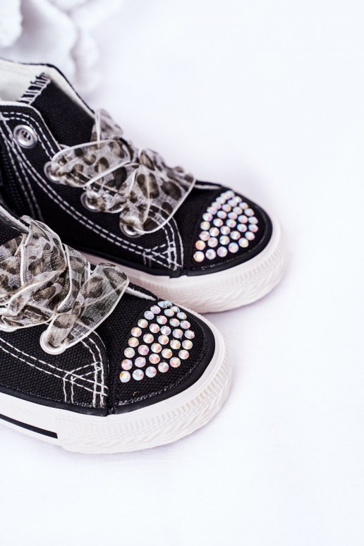 Chaussures de loisirs pour enfants avec œillets scintillants de couleur noire Smile