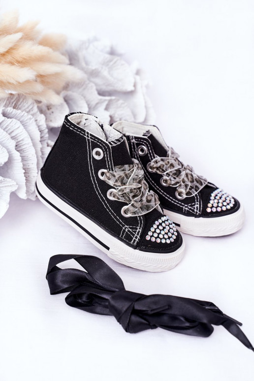 Chaussures de loisirs pour enfants avec œillets scintillants de couleur noire Smile