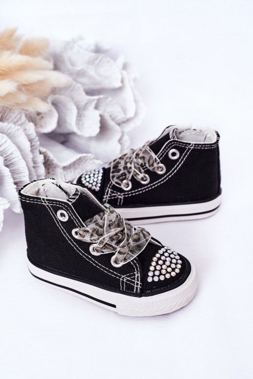 Chaussures de loisirs pour enfants avec œillets scintillants de couleur noire Smile