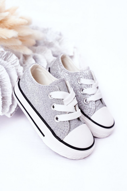 Chaussures décontractées pour enfants avec brillance couleur argent Bling-Bling Chaussures décontractées pour enfants avec brillance couleur argent Bling-Bling