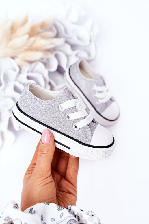 Chaussures décontractées pour enfants avec brillance couleur argent Bling-Bling