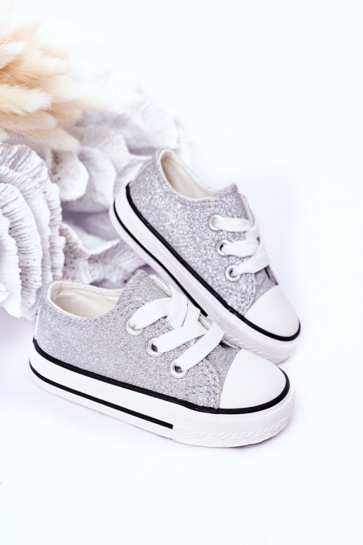Chaussures décontractées pour enfants avec brillance couleur argent Bling-Bling Chaussures décontractées pour enfants avec brillance couleur argent Bling-Bling