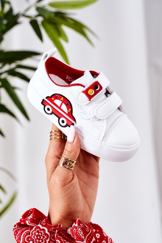 Chaussures de loisirs enfant à attaches adhésives Coloris blanc-rouge Taxi
