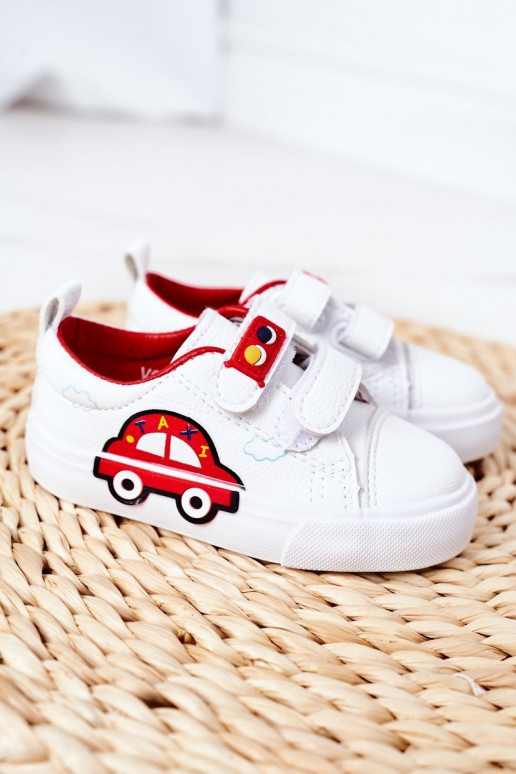 Chaussures de loisirs enfant à attaches adhésives Coloris blanc-rouge Taxi