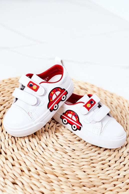 Chaussures de loisirs enfant à attaches adhésives Coloris blanc-rouge Taxi