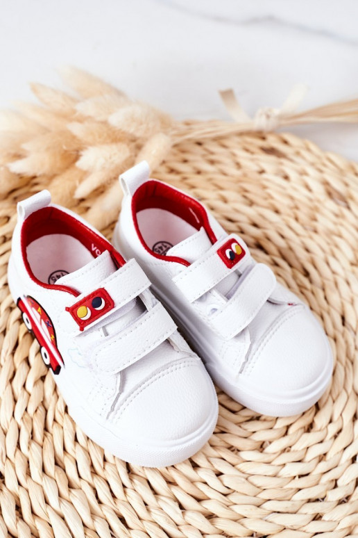 Chaussures de loisirs enfant à attaches adhésives Coloris blanc-rouge Taxi Chaussures de loisirs enfant à attaches adhésives Coloris blanc-rouge Taxi