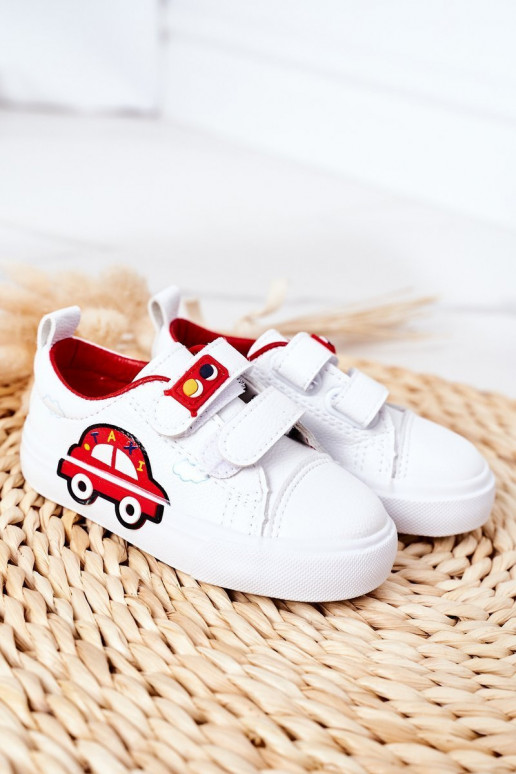 Chaussures de loisirs enfant à attaches adhésives Coloris blanc-rouge Taxi Chaussures de loisirs enfant à attaches adhésives Coloris blanc-rouge Taxi