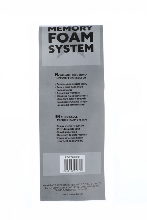 Semelles intérieures de chaussures BIG STAR Memory Foam System 2 paires Semelles intérieures de chaussures BIG STAR Memory Foam System 2 paires