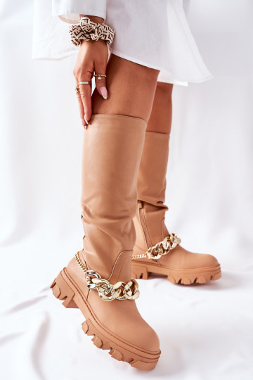 Bottes longues avec détails élégants de couleur marron Cecina