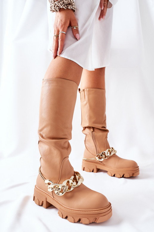 Bottes longues avec détails élégants de couleur marron Cecina