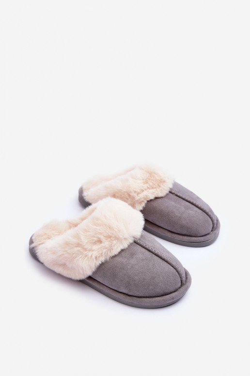 Chaussons avec fourrure de couleur gris Pinky