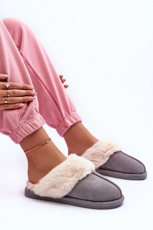 Chaussons avec fourrure de couleur gris Pinky