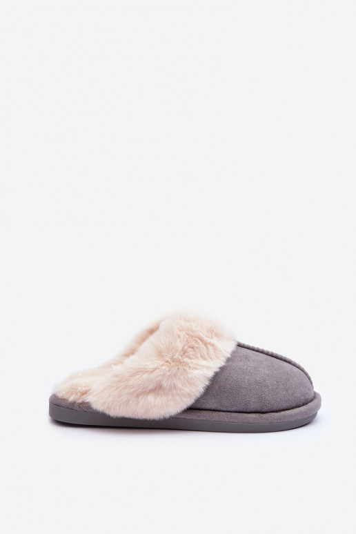 Chaussons avec fourrure de couleur gris Pinky