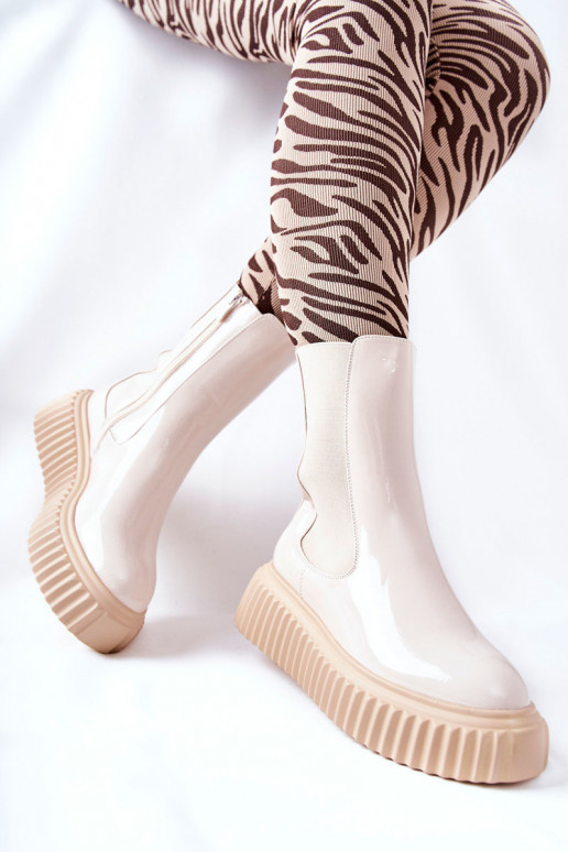avec effet laqué Bottines avec plateforme de couleur beige Sereia avec effet laqué Bottines avec plateforme de couleur beige Sereia