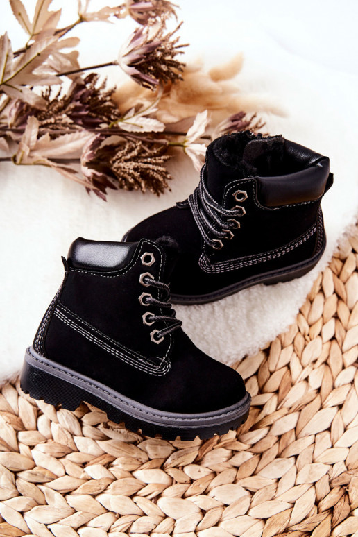 Bottines à lacets pour enfants de couleur noire Milos