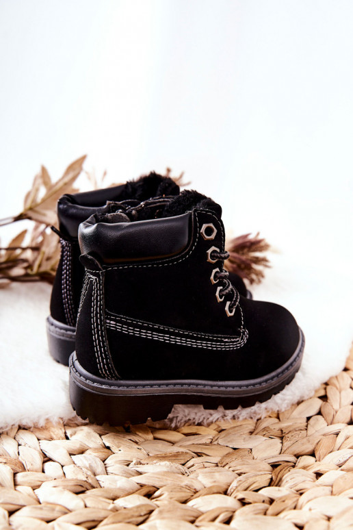 Bottines à lacets pour enfants de couleur noire Milos