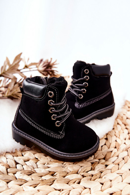 Bottines à lacets pour enfants de couleur noire Milos
