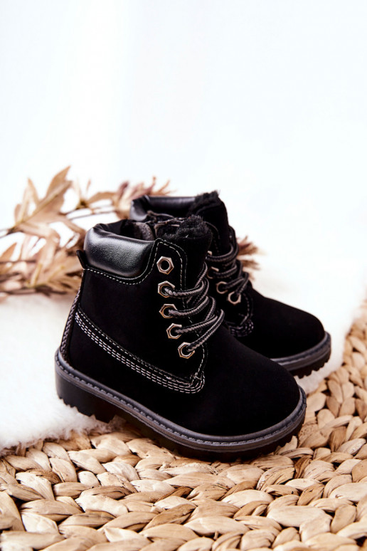 Bottines à lacets pour enfants de couleur noire Milos