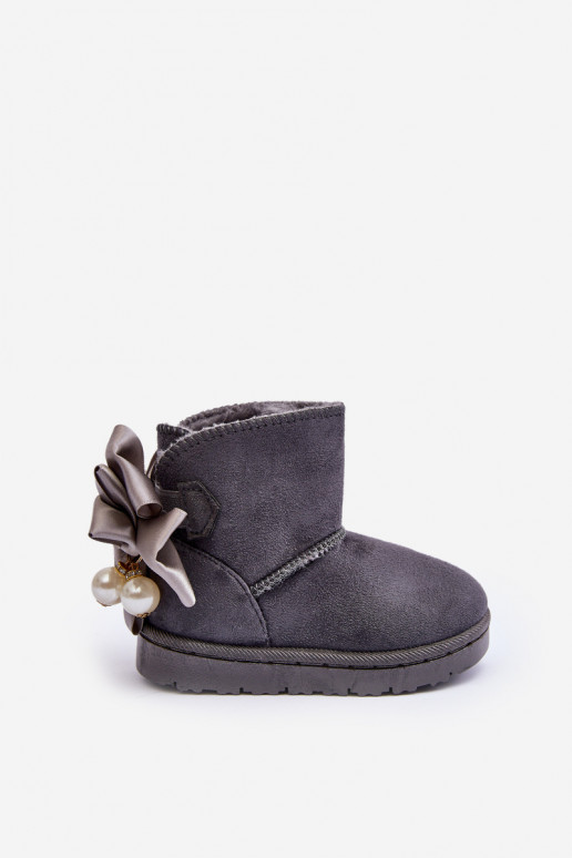 Bottes de neige chaudes pour enfants avec rubans en gris Snowis