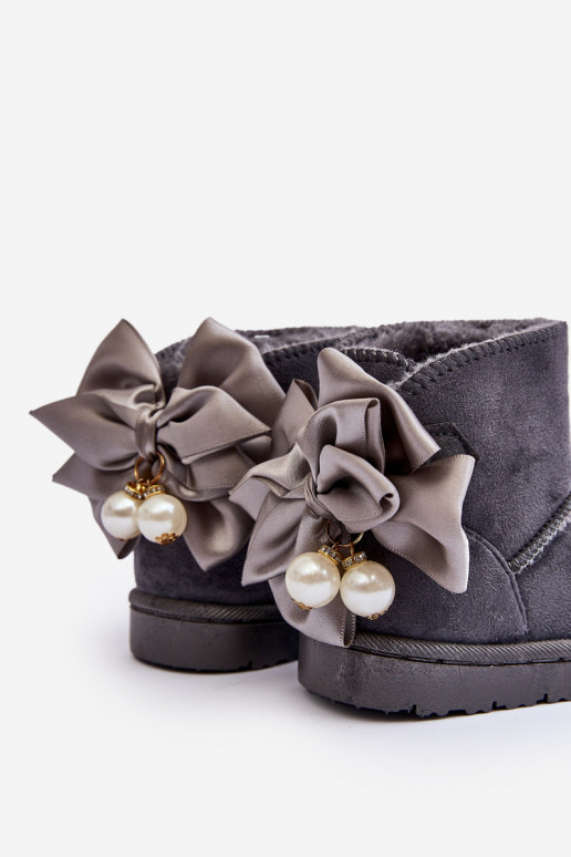 Bottes de neige chaudes pour enfants avec rubans en gris Snowis