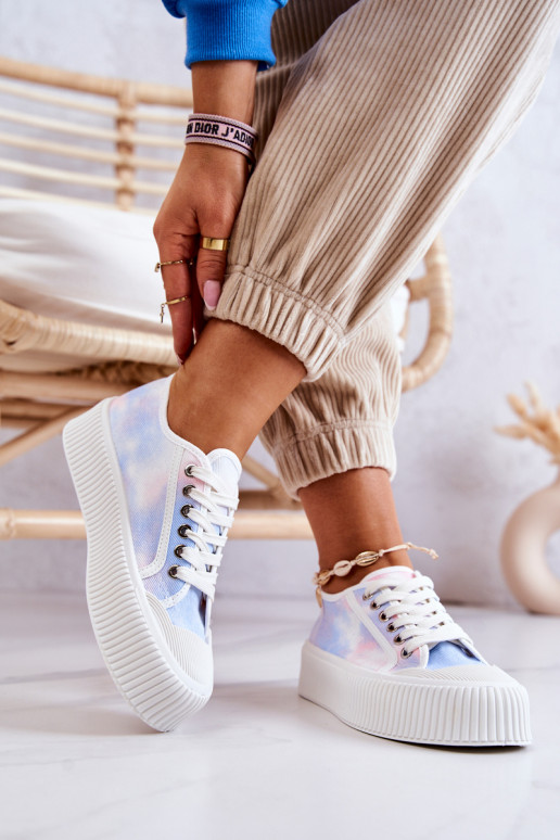 baskets à semelle plate Mischa bleu-rose avec plateforme