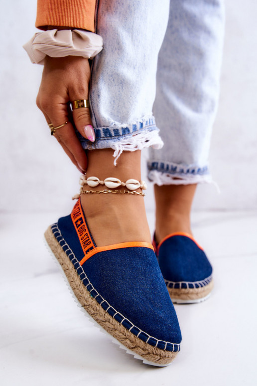 Espadrilles en tissu avec un modèle audacieux Big Star JJ274877 bleu foncé Espadrilles en tissu avec un modèle audacieux Big Star JJ274877 bleu foncé