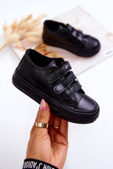 Baskets pour enfants chaussures décontractées avec attaches adhésives de couleur noire Foster