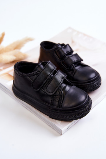 Baskets pour enfants chaussures décontractées avec attaches adhésives de couleur noire Foster 2