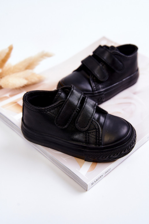 Baskets pour enfants chaussures décontractées avec attaches adhésives de couleur noire Foster