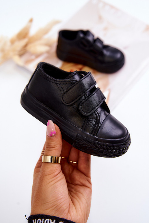 Baskets pour enfants chaussures décontractées avec attaches adhésives de couleur noire Foster