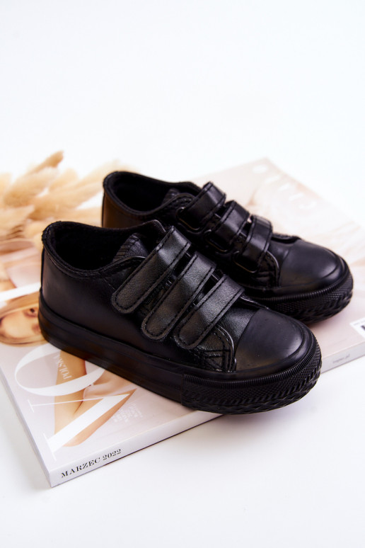 Baskets pour enfants chaussures décontractées avec attaches adhésives de couleur noire Foster