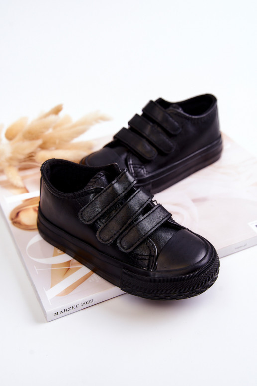 Baskets pour enfants chaussures décontractées avec attaches adhésives de couleur noire Foster