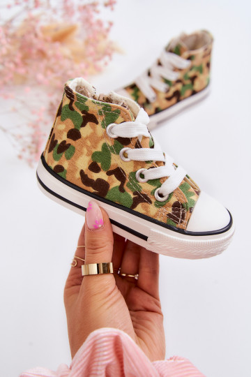 Chaussures de loisirs pour enfants à semelles zippées beige-vert Filemon